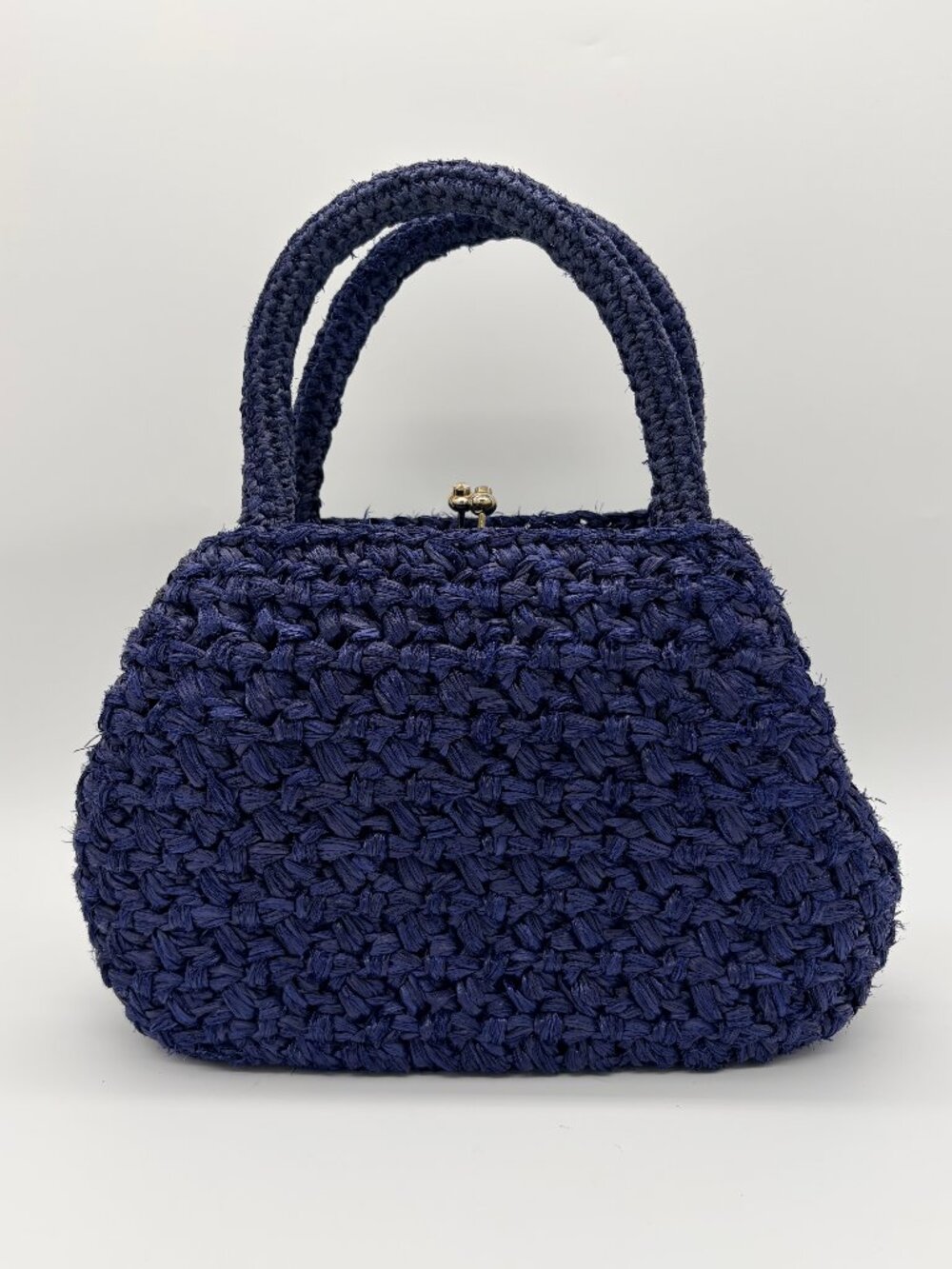 Vintage Navy Blue Woven Handbag Kiss-Lock 1950s 1960s